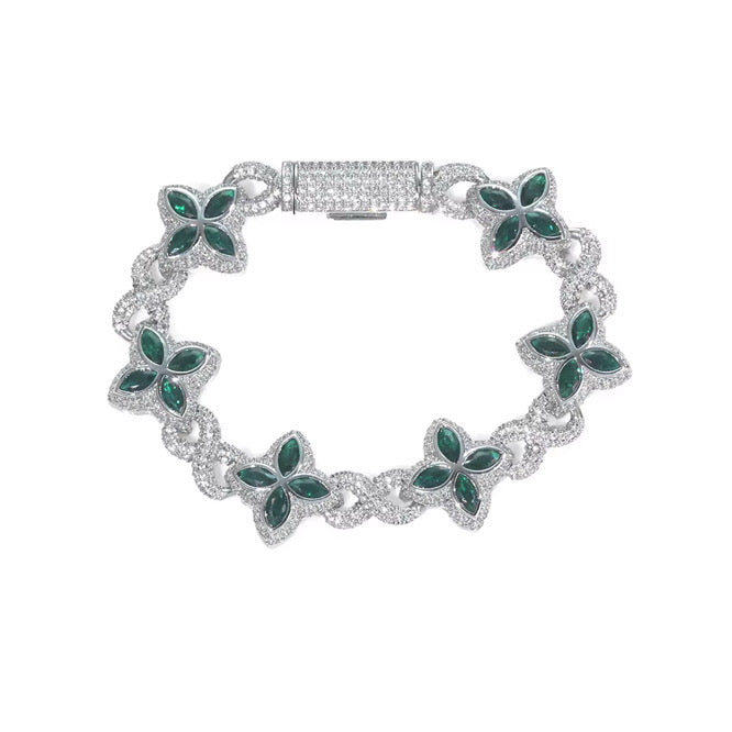INFINITY FIORI DIAMANT ARMBAND - SILVER/GRÖN