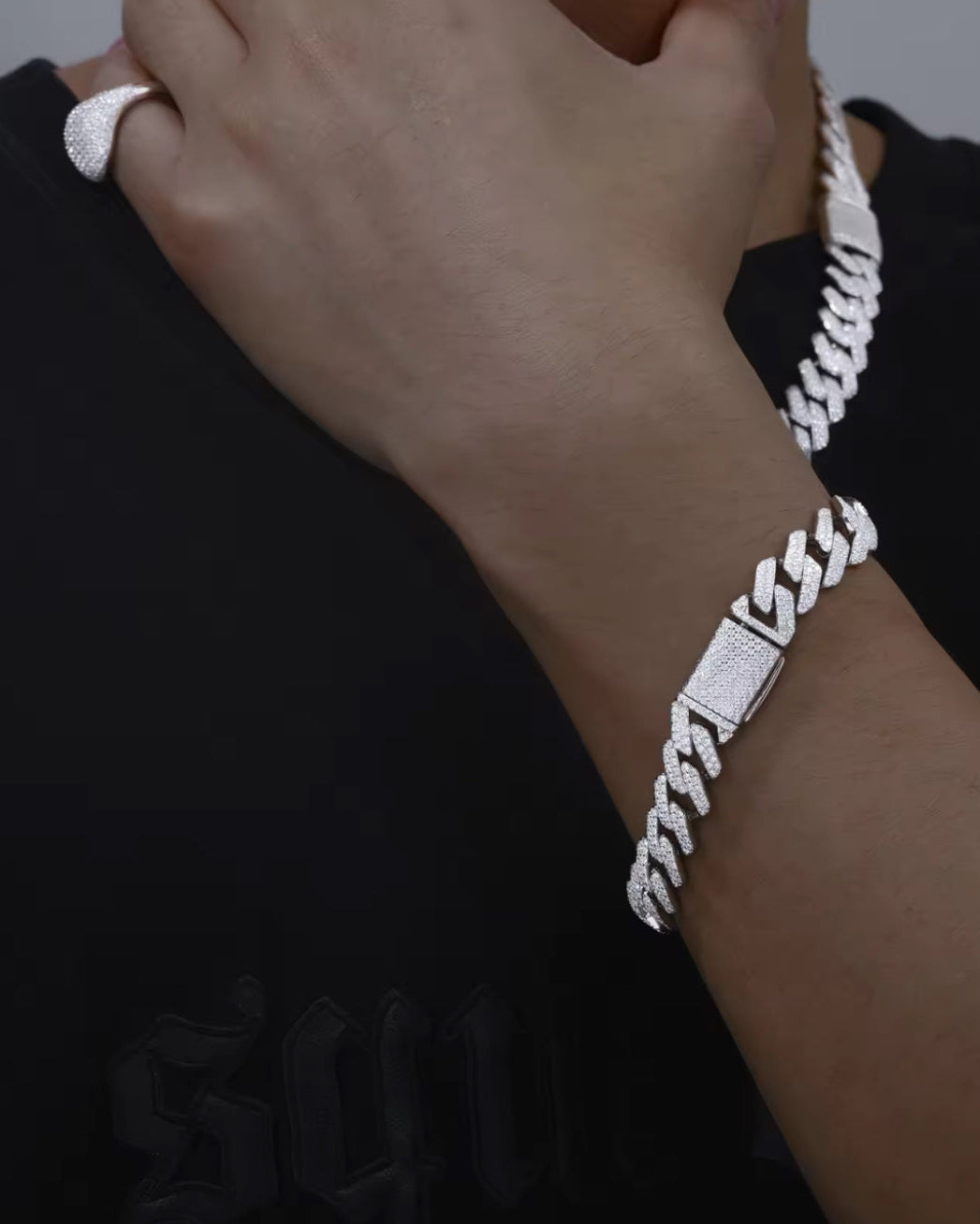 CUBAN ICE HALSBAND MOISSANITE S925 - SILVER (Specialbeställning)