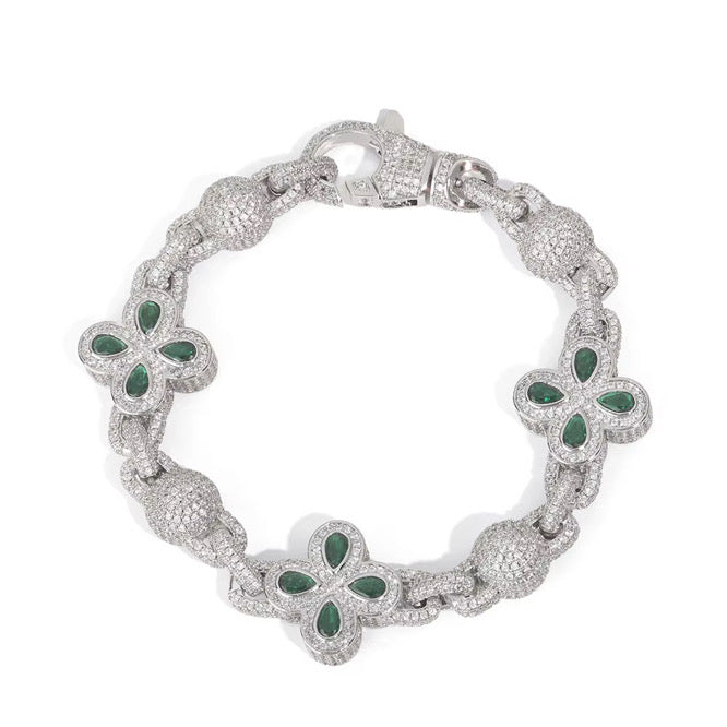 FIORI GLOBE DIAMANT ARMBAND - SILVER/GRÖN