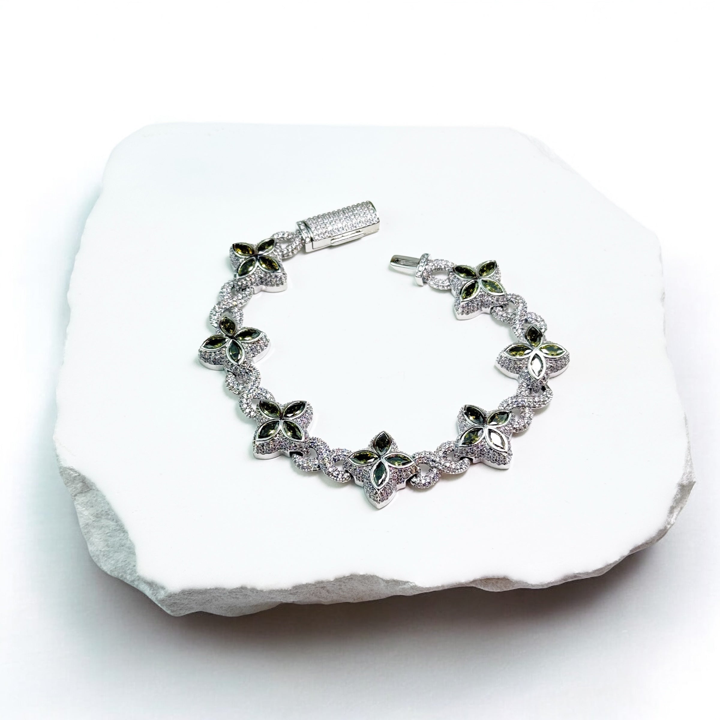 INFINITY FIORI DIAMANT ARMBAND - SILVER/GRÖN