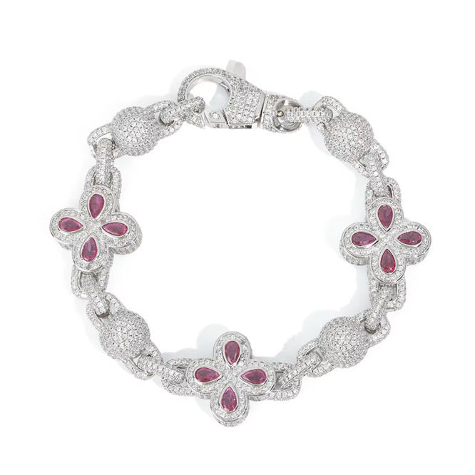 FIORI GLOBE DIAMANT ARMBAND - SILVER/RÖD