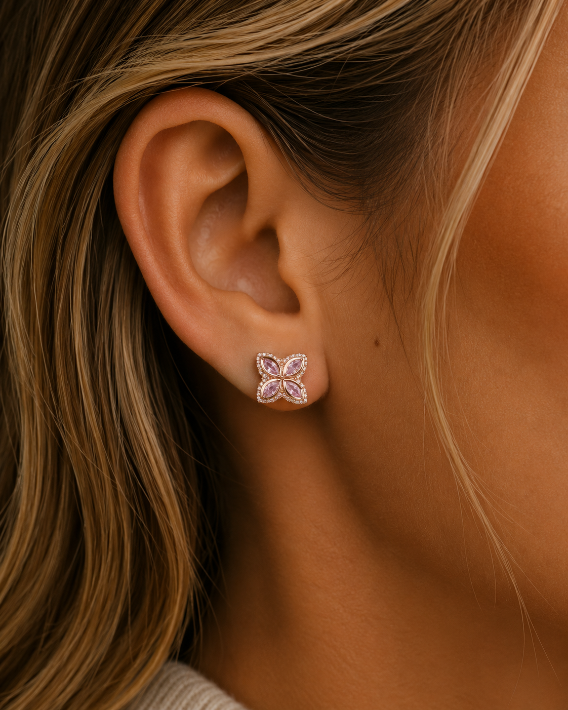 INFINITY FIORI DIAMANT ÖRHÄNGEN - ROSÉGULD/ROSA