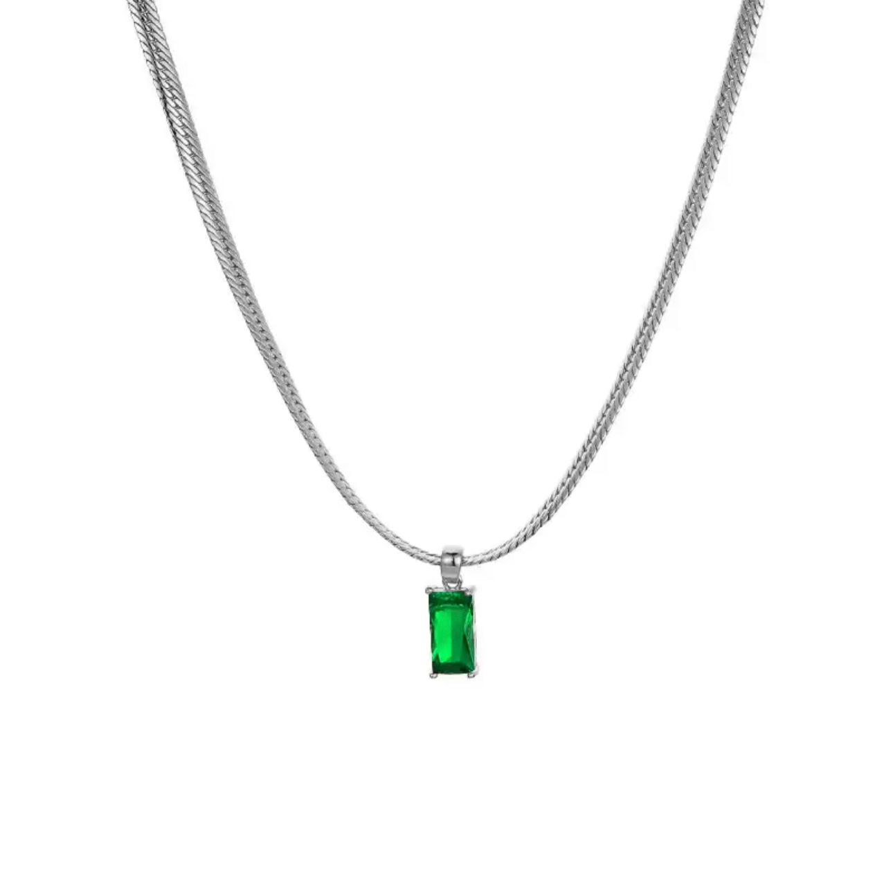 HALSBAND HERRINGBONE DIAMOND - SILVER/GRÖN