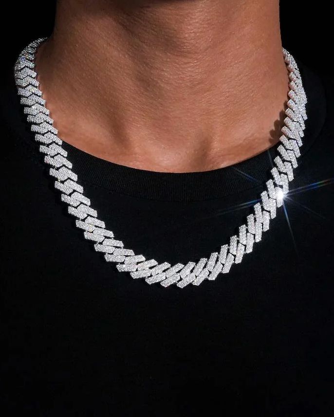 CUBAN ICE HALSBAND MOISSANITE S925 - SILVER (Specialbeställning)