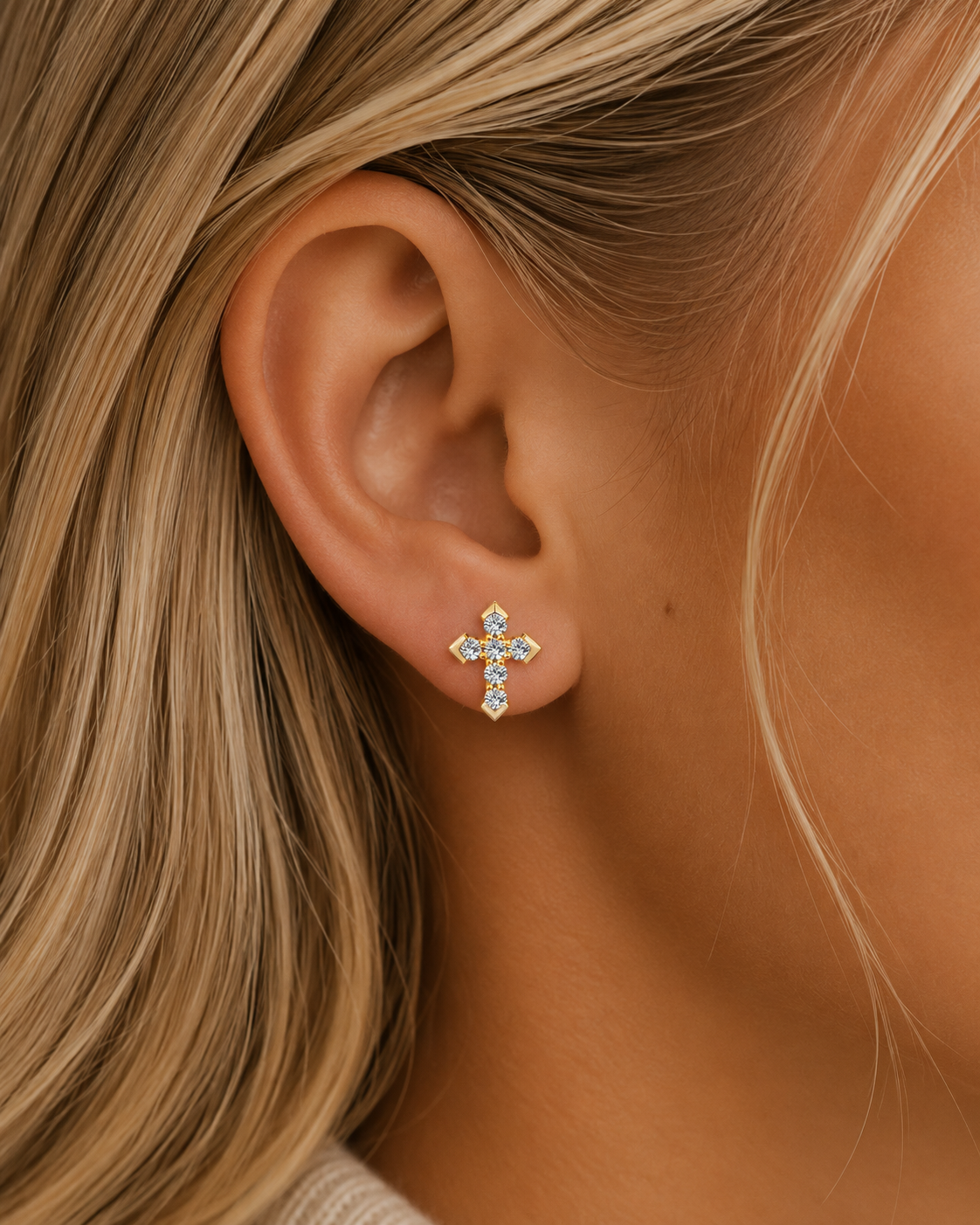 ÖRHÄNGEN DIAMANT KORS MOISSANITE S925 - GULD