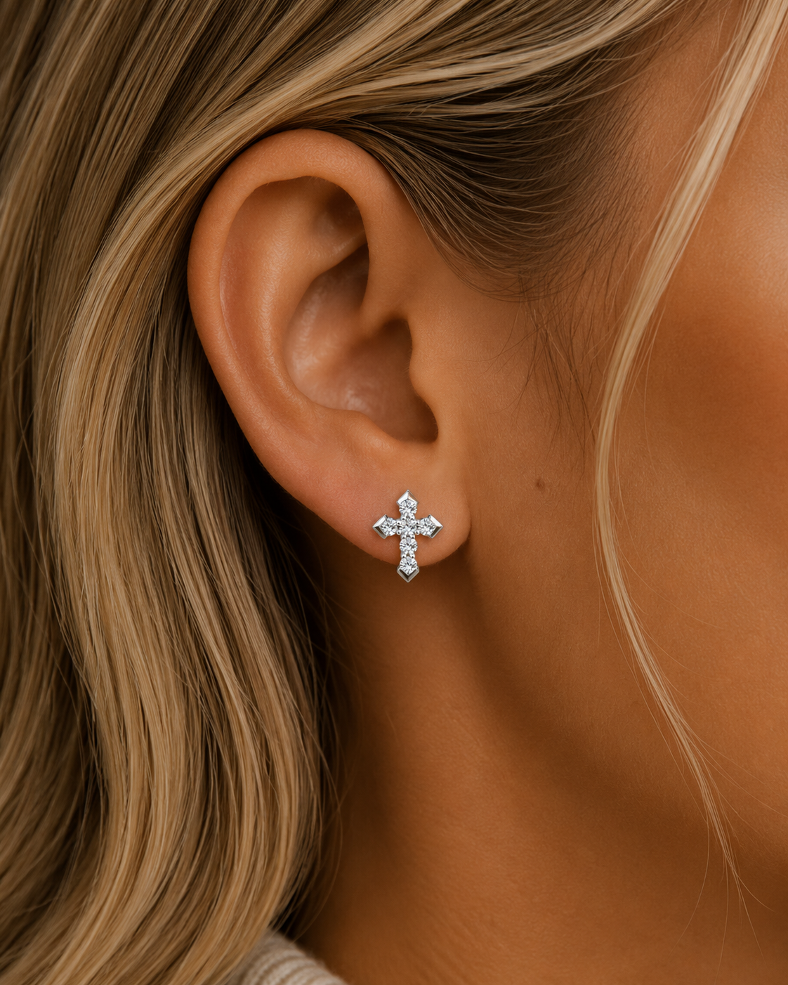 ÖRHÄNGEN DIAMANT KORS MOISSANITE S925 - SILVER